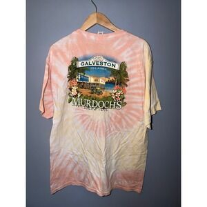 Spectra USA Murdochs Galveston Island Tie Dye Graphic T-Shirt Peach Yellow Large